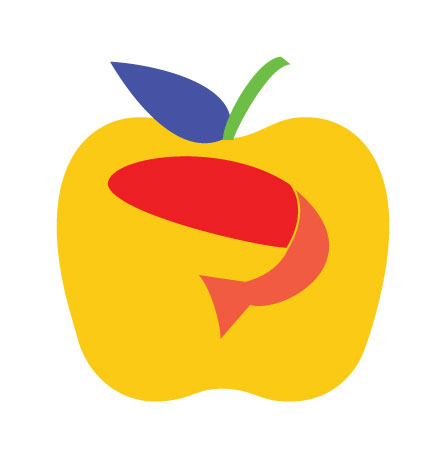 Yellow apple with fish image in center